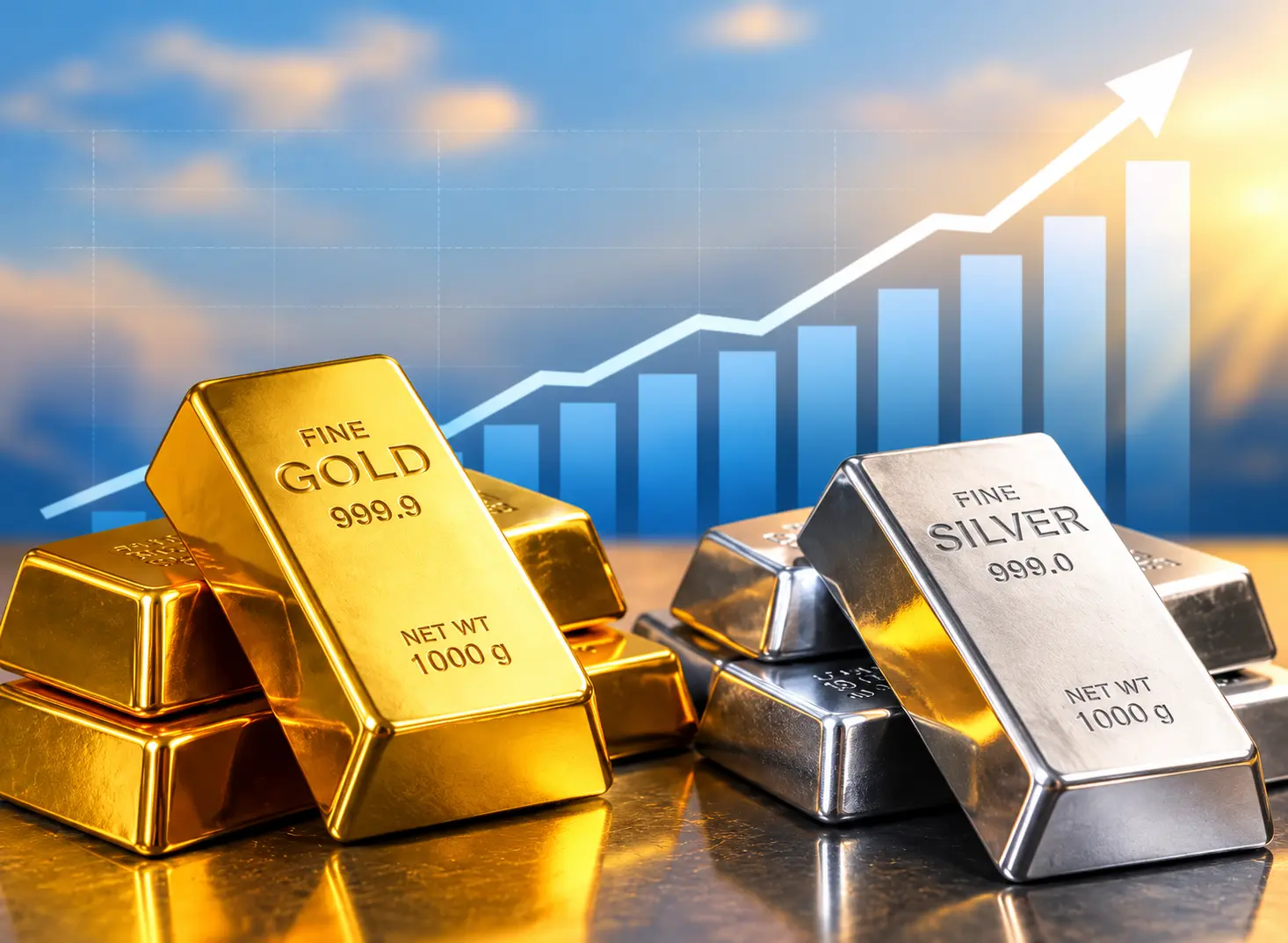 Gold and Silver Bars on the Rise